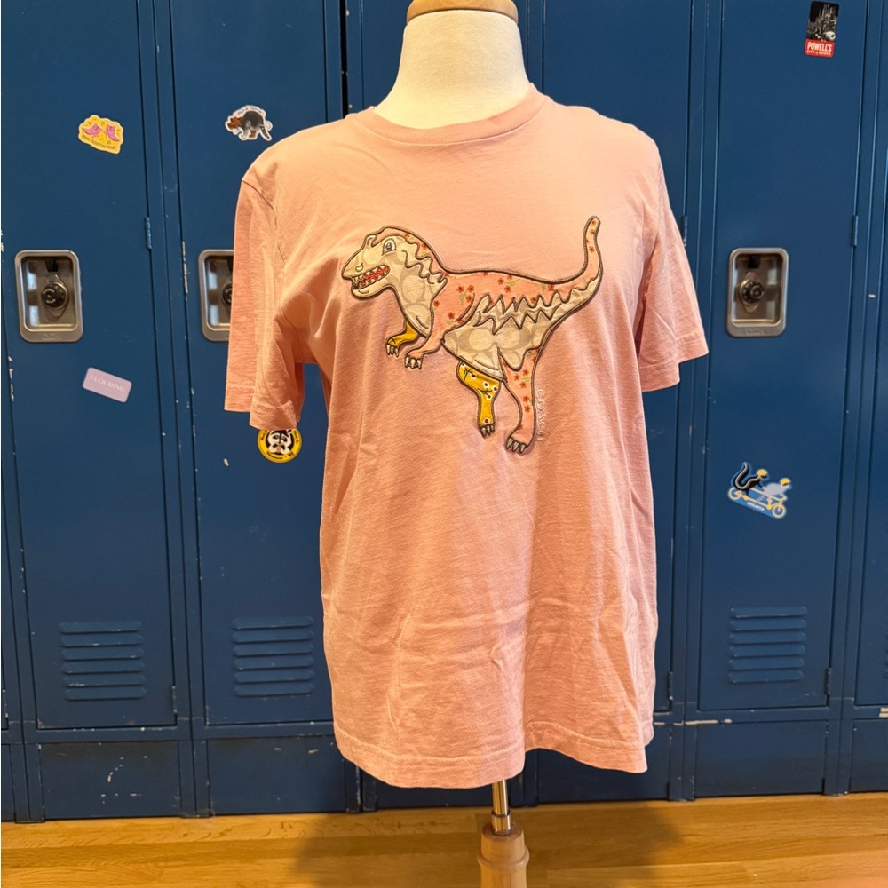 Rexy Coach Pink and White T-Shirt Floral Appliqué Tee